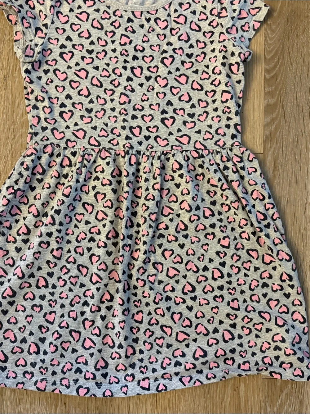 Carter's  Girl's Size 7 Gray Short Sleeve Casual Dress With Pink Leopard Print